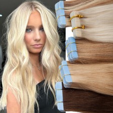 Thick Tape In Remy Human Hair Extensions Skin Weft Full Head Seamless/40pcs 100g