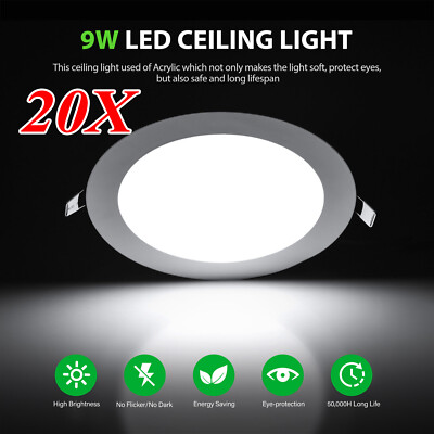20X 9W 5'' Round Cool White LED Recessed Ceiling Panel Down Lights Bulb Slim Lamp