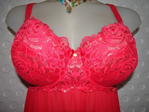Lane Bryant Cacique Very Sexy Lace Underwire Babydoll Red 44DD Gold Accents - Picture 3 of 6