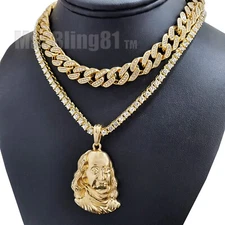 Hip Hop Benjamin pendant 20" Tennis 18" Iced Cuban Cubic Zirconia Chain Necklace