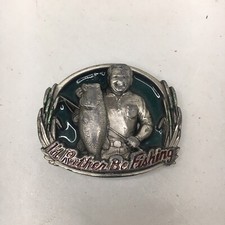 I'd Rather be Fishing Vintage Belt Buckle Enamel Filled Green Red Great American