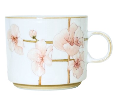 VTG Denby Langley Portugal TIGER LILY Pink Floral Tan Branches Porcelain Cup NEW