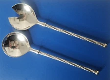 Vintage EP Zinc Italian Salad Serving Set-Twisted Rope Handles-Silver plated