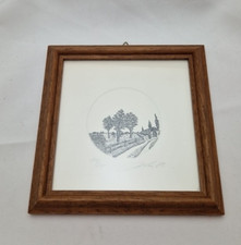 Radierung Kunstwerk Lithographie Miniatur Signiert 1980 Landschaft 5cm