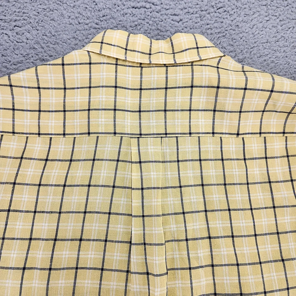 Brooks Brothers Shirt Mens Small Yellow Irish Linen Plaid Long Sleeve Preppy - Image 4 of 4