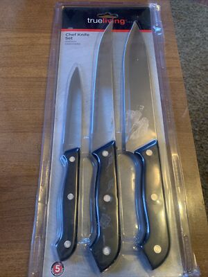NIP True Living Chef Knive Set/3 Knives/ Stain Steel Blades/kitchen Cutlery/acce