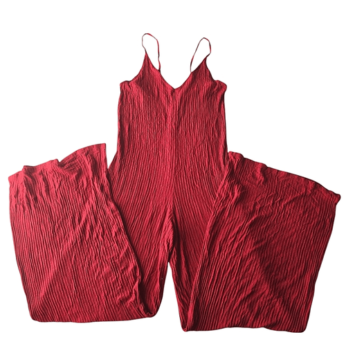 Zara Jumpsuit rot gerippt weites Bein Damen Größe S