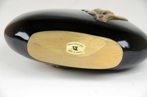 Vintage Black Enamel over Brass Vase With Tulips on both Sides 6” - Picture 6 of 6