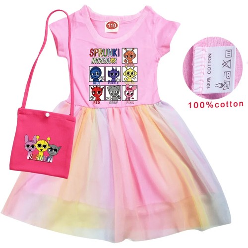 Cute Sprunki- Cartoon Kids Dress Summer Clothes Sleeveless Mesh Princess Dresses