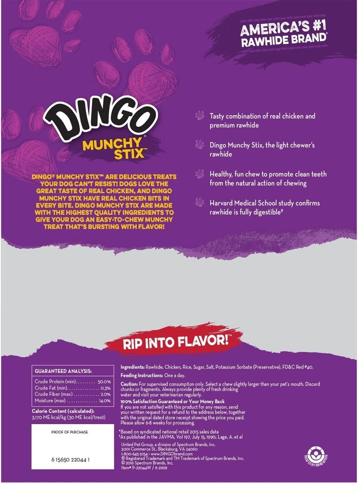 Dingo Munchy Stix Piel Cruda y Pollo Golosina para Perros, 30 Ct (Pack de 2) Foto 3 de 4