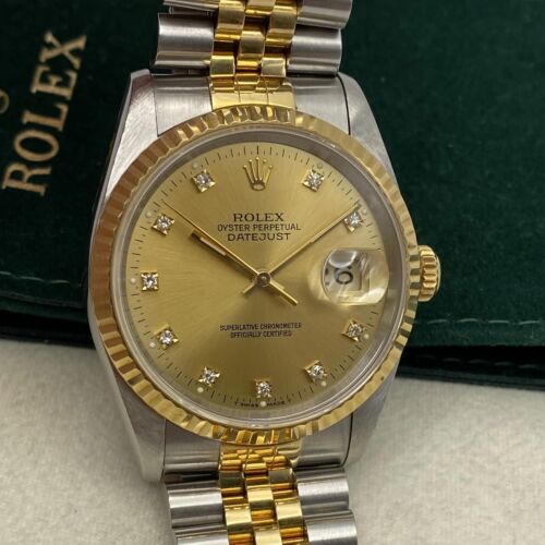Montre pour homme Rolex Datejust 36 mm or jaune 18 carats acier champagne cadran diamant 16233 - Photo 2 sur 8