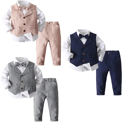 Baby Jungen Anzug Set Shirt + Weste + Hose Fliege für Geburtstagsparty Hochzeit - Bild 1 von 4