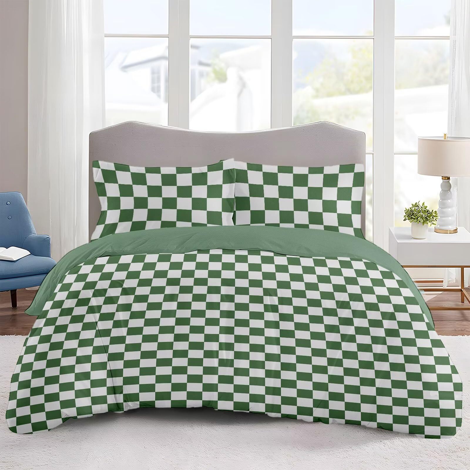 Duvet Cover Queen Size -Queen Gingham Duvet Cover Set Women Men Boys Girls Mo...-image
