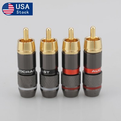 4PCS RCA Plug Gold Plated 6 mm Male Wire Connectors Hifi Audio Cable Connector