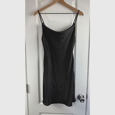 Urban Outfitters Mallory Cowl Neck Slip Dress Black Satin Finish Women's S Small
