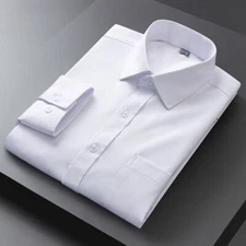 Mens Dress Shirts Long Sleeves Business Elastic Fiber Non Iron Casual Shirts Top