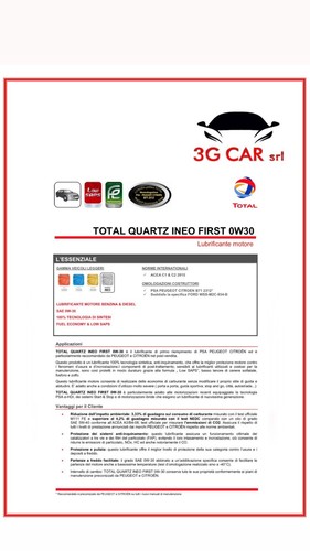 Olio Total Quartz Ineo First 0W30 Psa B71 2312 Acea C1C2 PEUGEOT FIAT Lt. 4 - Foto 2 di 3