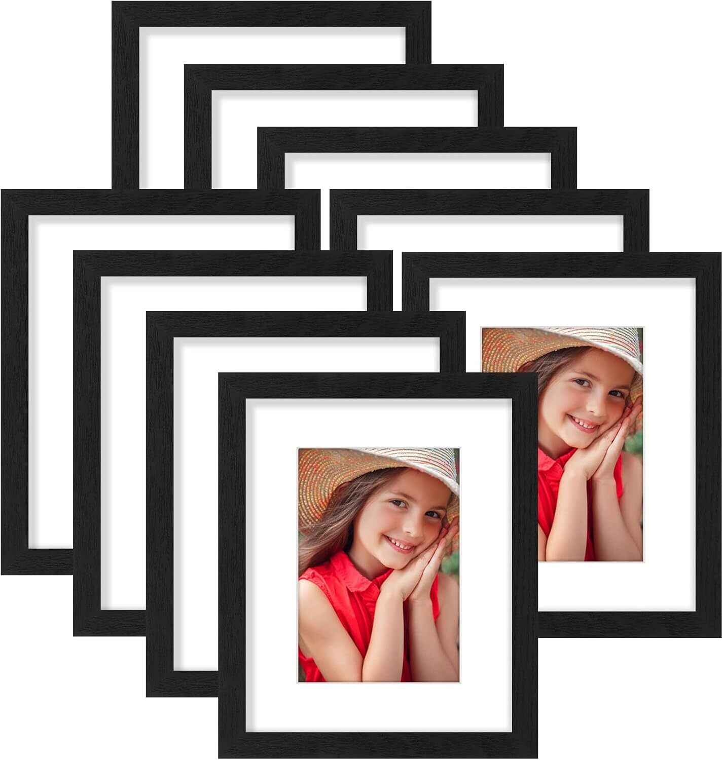 8X10 Picture Frames Set of 9, Display 5X7 Pictures with Mat or 8X10-image