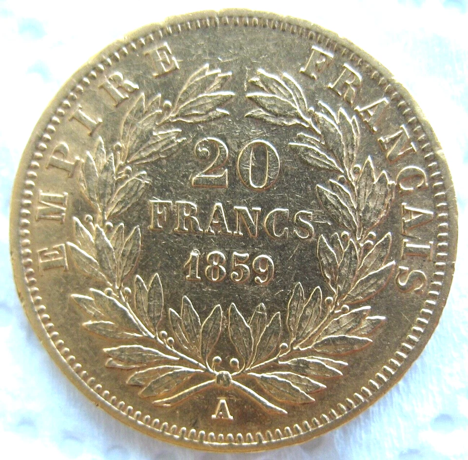 Francia 1859-A Oro 20 Francos Napoleón-III Foto 2 de 2