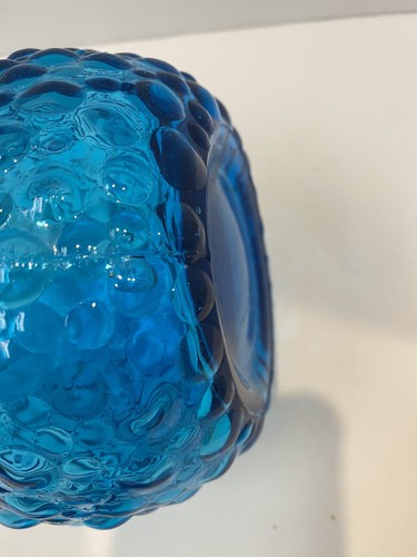 VINTAGE EMPOLI GENIE BOTTLE DECANTER GLASS MCM BLUE BUBBLE. With Stopper! - Picture 14 of 14