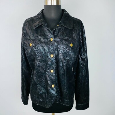 Erin London Jacket Womens Animal Print Button Down Slick Unique Artsy M