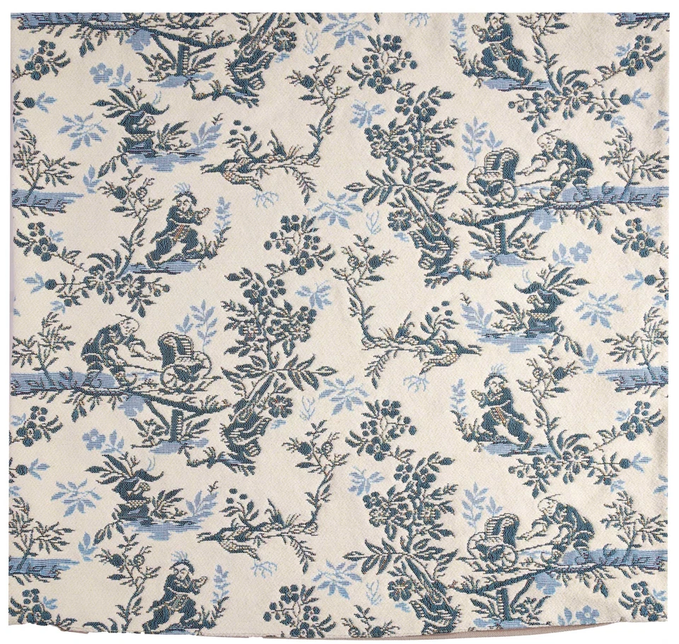 The Chinese on a Wheelbarrow Blue 19x19 in French Tapestry Cushion Cover - Image 4 of 4