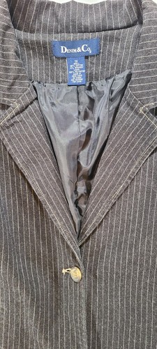 Denim & Co Blazer Jacket Womens 1X Black Denim Pinstripe 2 Button Pockets Lined - Picture 4 of 8