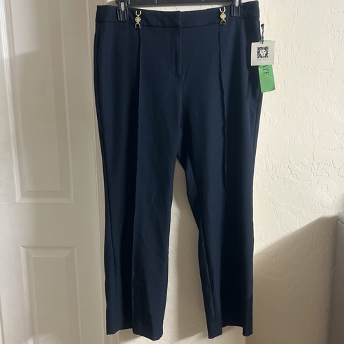 ANNE KLEIN PETITE Flare Slacks Pants Navy Size 14P New