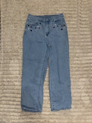 Cute Shein Curve Floral Embroidered Jeans Light Wash 0XL