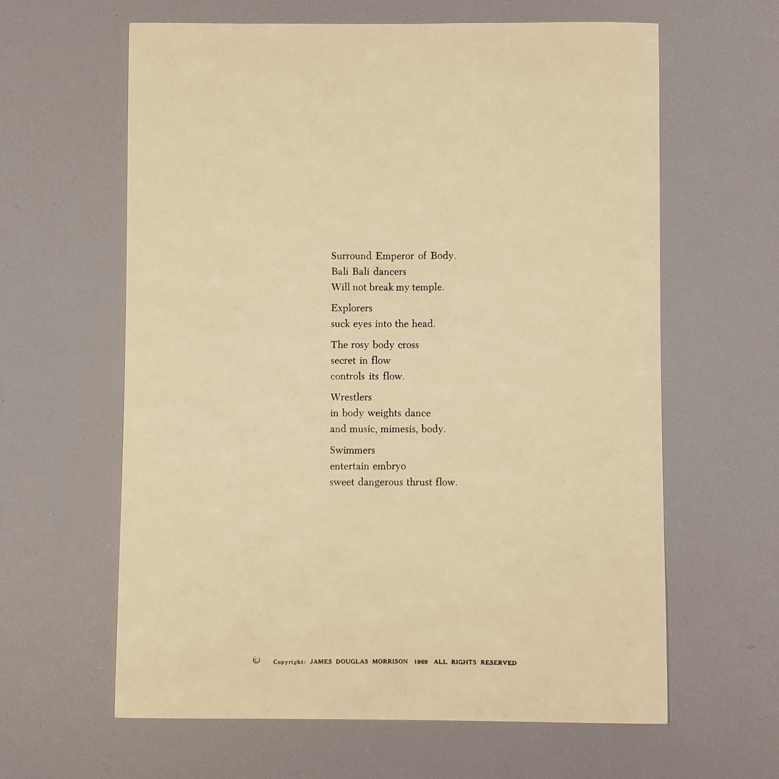 The Doors Movie Production Used Jim Morrison Poem "Emperor" Val Kilmer Prop