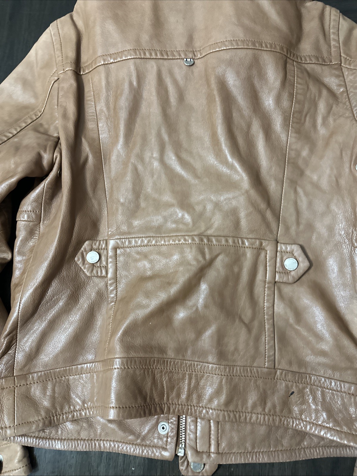 Rare Massimo Dutti Natural Leather Jacket Women Size Medium image 10