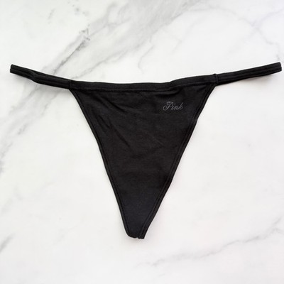 PINK Victoria's Secret Cotton Smooth V-String Panty Pure Black Size M/L/XL