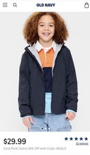 Old Navy Boys Water Resistant Hooded Windbreaker Jacket Navy XL 100 Nylon