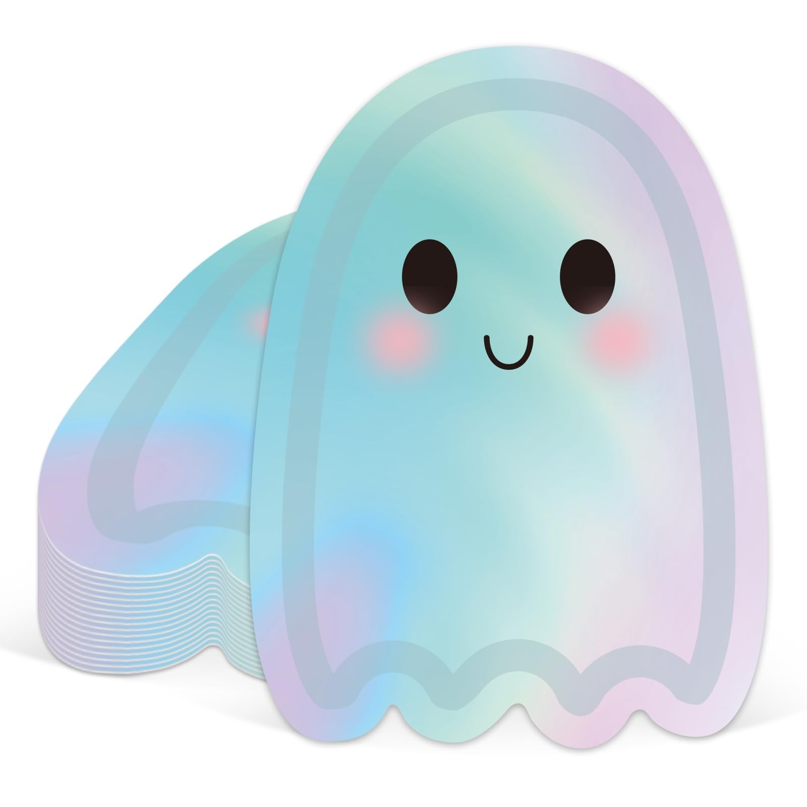 40 Pcs Halloween Ghost Paper Plates Iridescent Cute Boo Disposable Plates Foil G