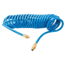 Steelman 25-ft Coiled 3/8-in Air Hose with 1/4-in NPT Brass Fittings 50041-IND
