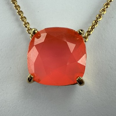 Kate Spade Necklace Cause A Stir Coral Pink Cushion Cut Pendant Gold Tone 18 