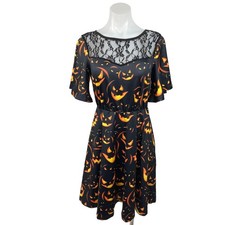 Aobute Black Lace Flutter Sleeve Halloween Carnival Party Costume A-Line Dress S