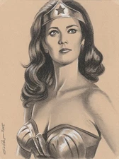 Wonder Woman 6x8 Original Graphite Pencil Drawing NO RESERVE Lynda Carter