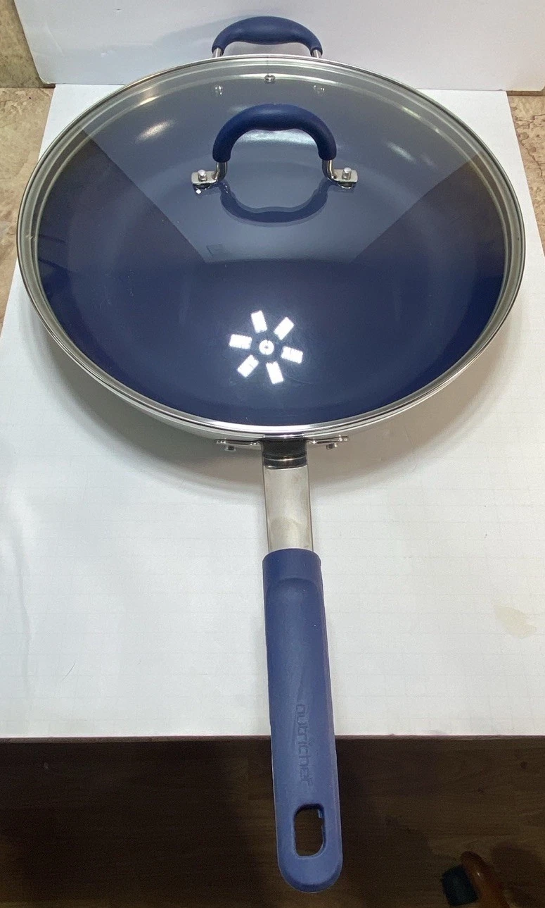 NUTRICHEF 14" FRY PAN WITH LID BLUE Read Desc.