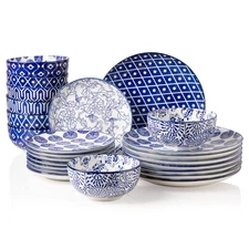 24 Pieces Ceramic Dinnerware Sets, Handmade Plates and Bowls Sets, Highly Scr...