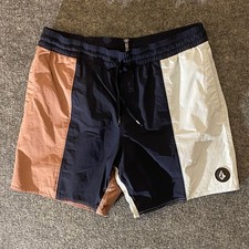 Volcom Swim Trunks Mens M Colorblock Navy Rust Light Gray Elastic Waist