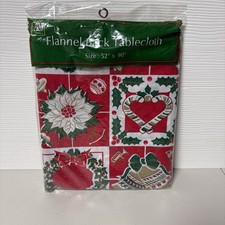 New Christmas House Flannel Backed Vinyl Tablecloth 52x90 Oblong Christmas Red