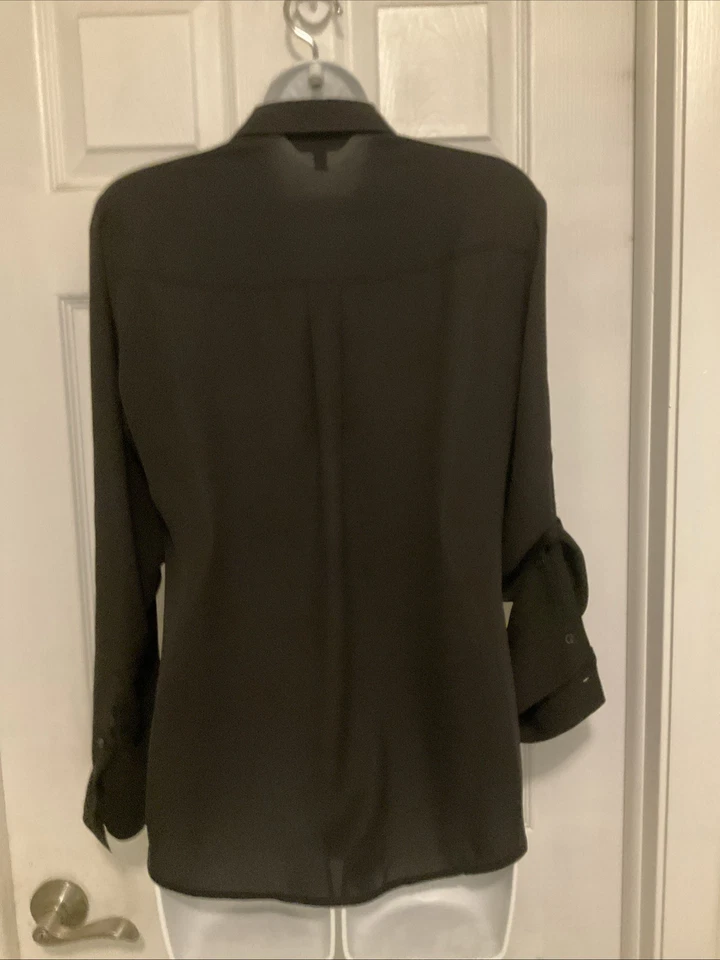 Express Women’s Black Size Small Semi Sheer Lace Up Roll Tab Long Sleeve Tunic - Image 2 of 4