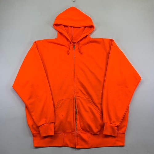 Vintage 80s Full Zip Hoodie Mens XXL Orange Workwear Grunge Holes Distressed