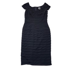 Adrianna Papell Dress Women 2P Black Tiered Ruffle Sheath Cocktail Party