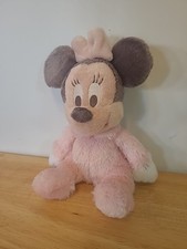 Disney Parks Baby Minnie Mouse Pink  Gray Rattle Plush 9.5" Stuffed Animal Toy