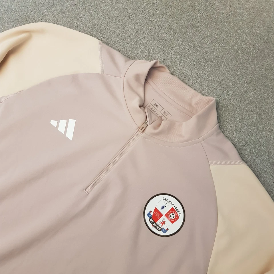 Adidas Crawley Town Mens 1/4 Zip Top 2XL XXL Beige Football Training Slim Drill - Image 2 of 4