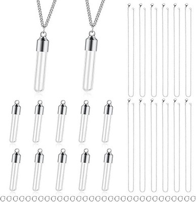 12 Set Small Glass Vial Bottle Necklace for Liquid Blood Ashes Keepsake DIY Pend