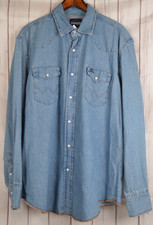 Wrangler Mens XL Denim Cowboy Cut Work Shirt 70127SW Snap Western LS GUC