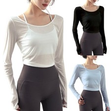 Women s Tie Back Long Sleeve T-Shirt Stretchy Sheer Sports Workout Backless Top
